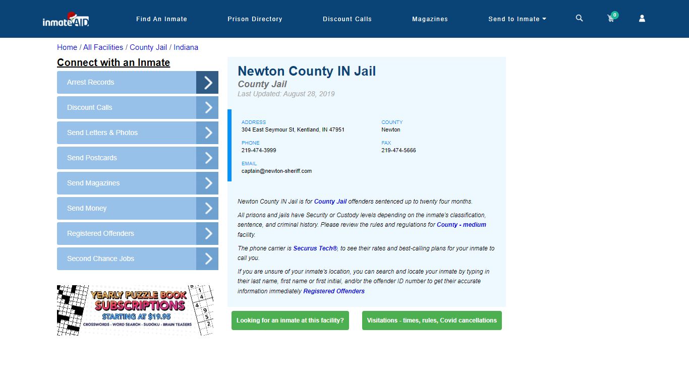 Newton County IN Jail - Inmate Locator - Kentland, IN