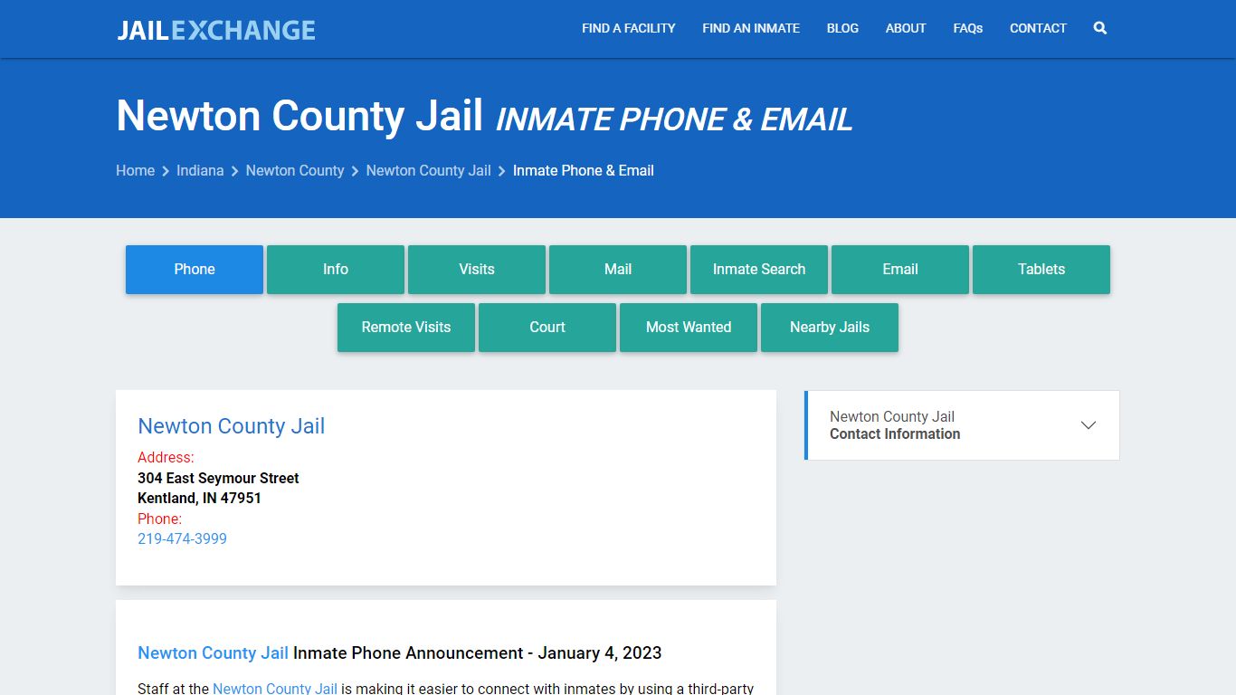 Inmate Phone - Newton County Jail, IN - Jail Exchange